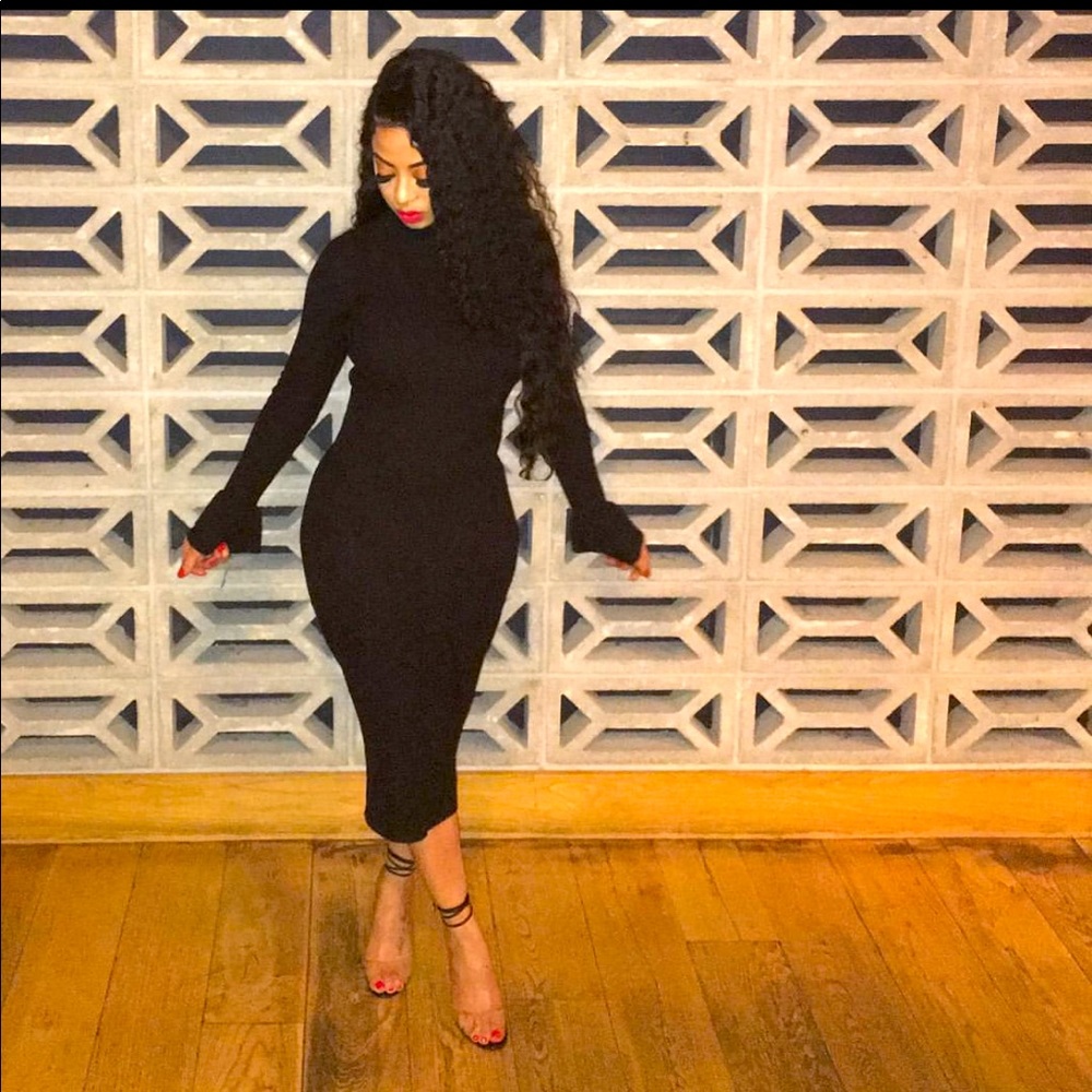 Turtle Neck Long sleeve Black Dress